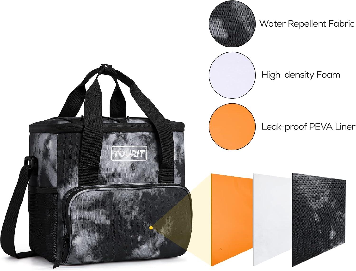 imageTOURIT Cooler Bag 243546Can Insulated Soft Cooler Portable Cooler Bag 1462432L Large Lunch Cooler for Picnic Beach Work TripTieDyed Black