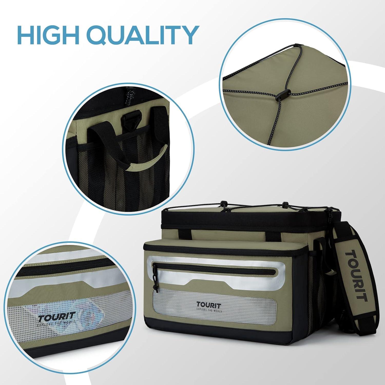 imageTOURIT Soft Cooler Bag 52 Can Large Collapsible Soft Sided Cooler 39 L Beach Portable Cooler Ice Chest Insulated for Picnic Beach Khaki