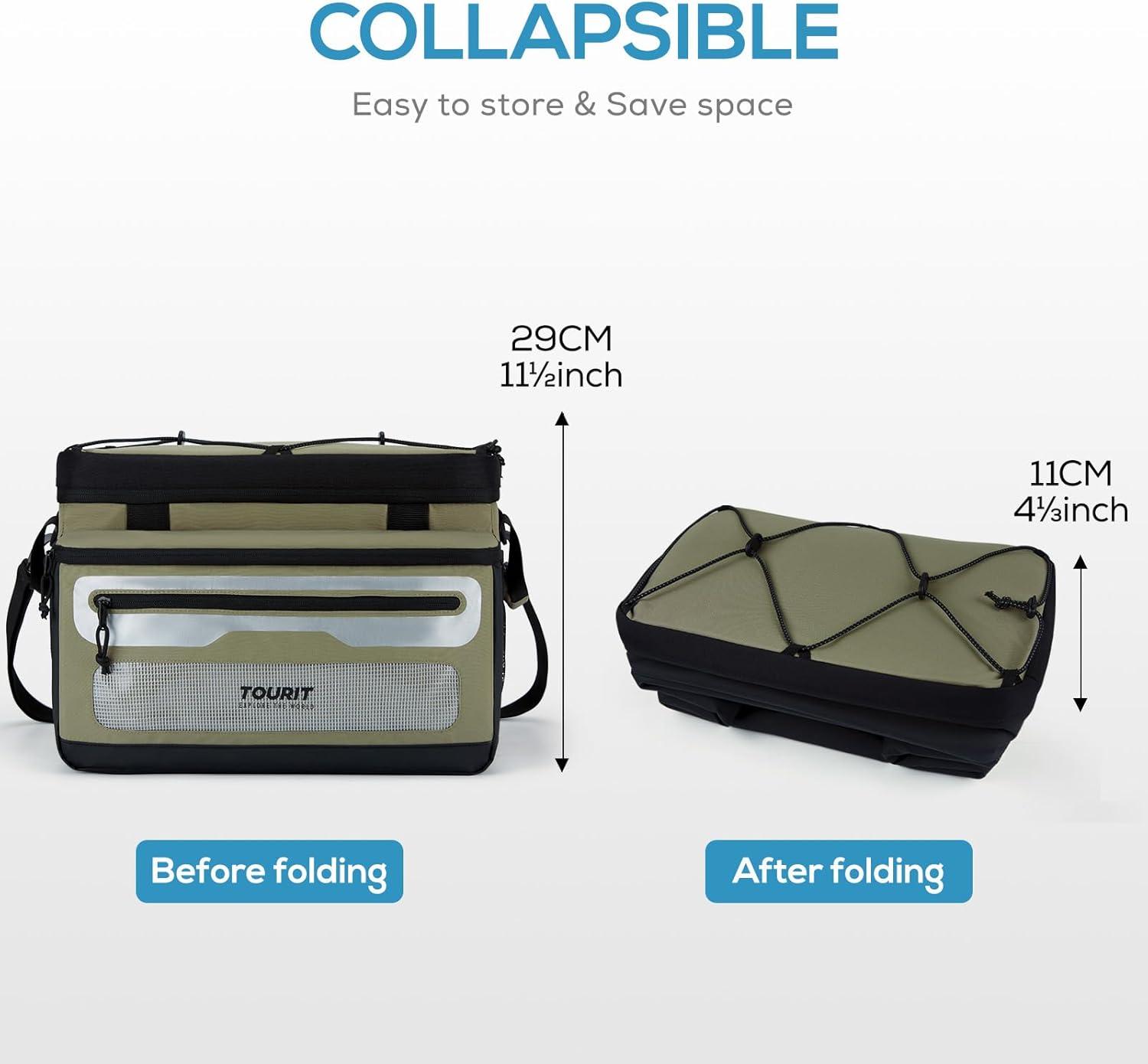 imageTOURIT Soft Cooler Bag 52 Can Large Collapsible Soft Sided Cooler 39 L Beach Portable Cooler Ice Chest Insulated for Picnic Beach Khaki