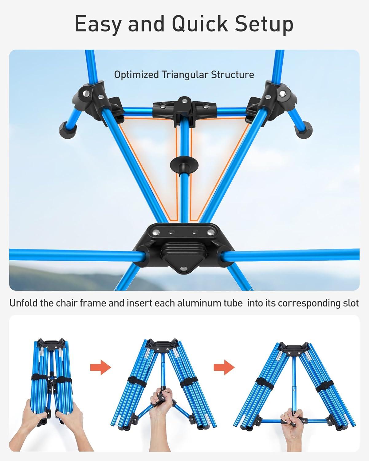 imageTOURIT Portable Folding Camping Backpack Chair with Head Support High Back Stable Compact Outdoor Chair for Beach Picnic Travel Hiking Supports 380 Lbs GreenFblue2 Pack
