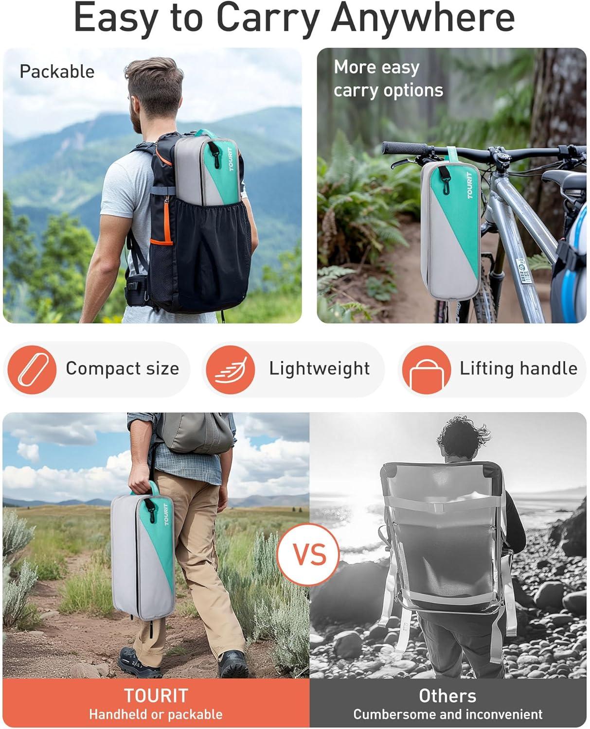 imageTOURIT Portable Folding Camping Backpack Chair with Head Support High Back Stable Compact Outdoor Chair for Beach Picnic Travel Hiking Supports 380 Lbs GreenCgreen