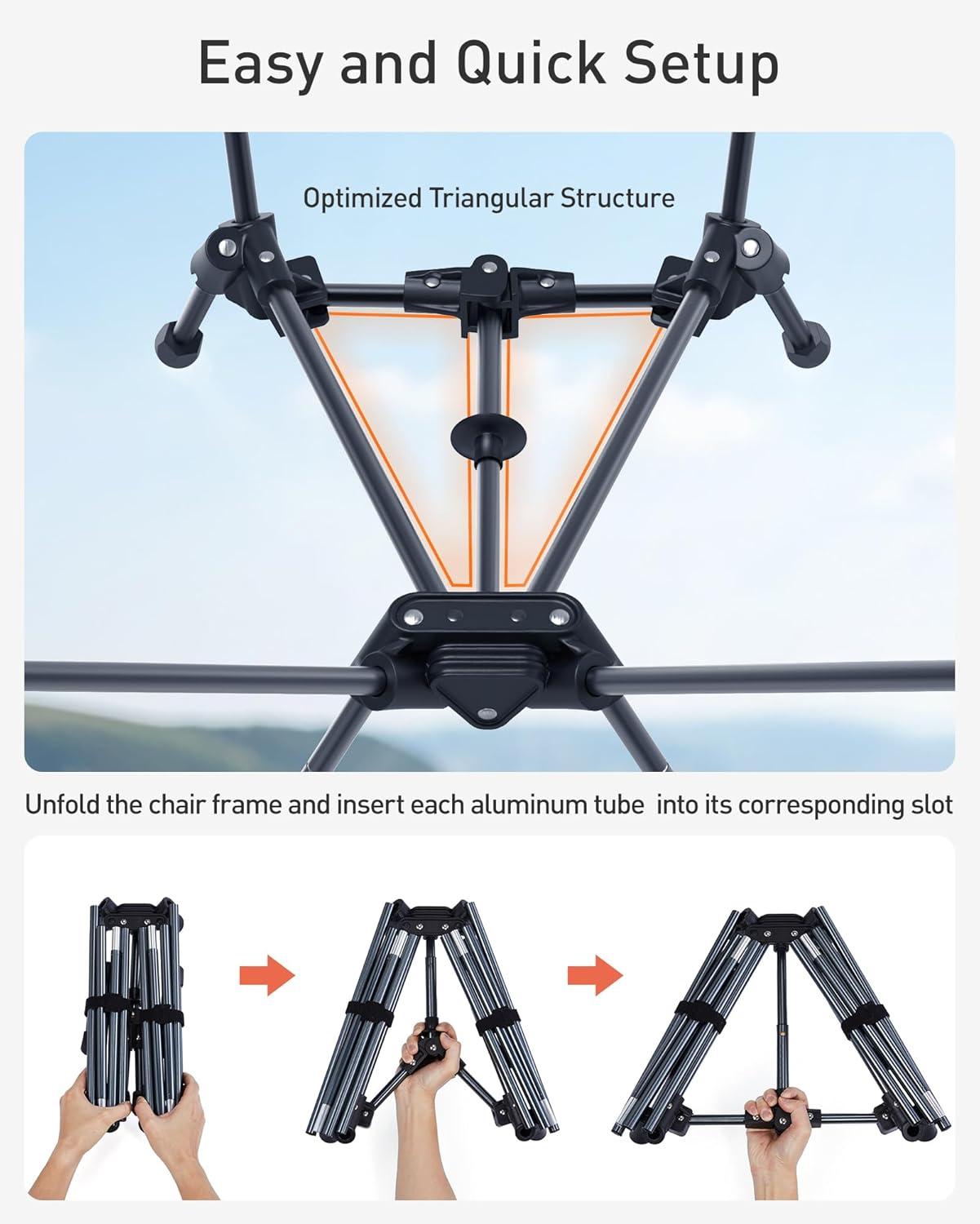 imageTOURIT Portable Folding Camping Backpack Chair with Head Support High Back Stable Compact Outdoor Chair for Beach Picnic Travel Hiking Supports 380 Lbs GreenCgreen
