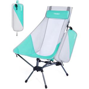 TOURIT Portable Folding Camping Backpack Chair with Head Support, High Back Stable Compact Outdoor Chair for Beach Picnic Travel Hiking, Supports 380 Lbs, Green(C-green)