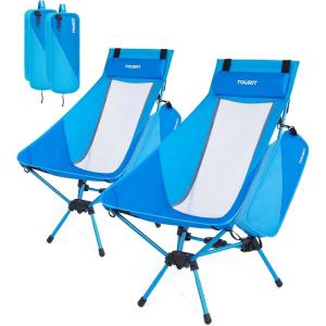 TOURIT Portable Folding Camping Backpack Chair with Head Support, High Back Stable Compact Outdoor Chair for Beach Picnic Travel Hiking, Supports 380 Lbs, Green(F-blue-2 Pack)