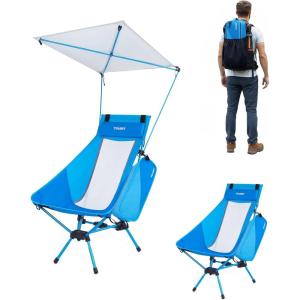 TOURIT Portable Folding Camping Backpack Chair with Head Support, High Back Stable Compact Outdoor Chair for Beach Picnic Travel Hiking, Supports 380 Lbs, Green(D-blue-shade Canopy)