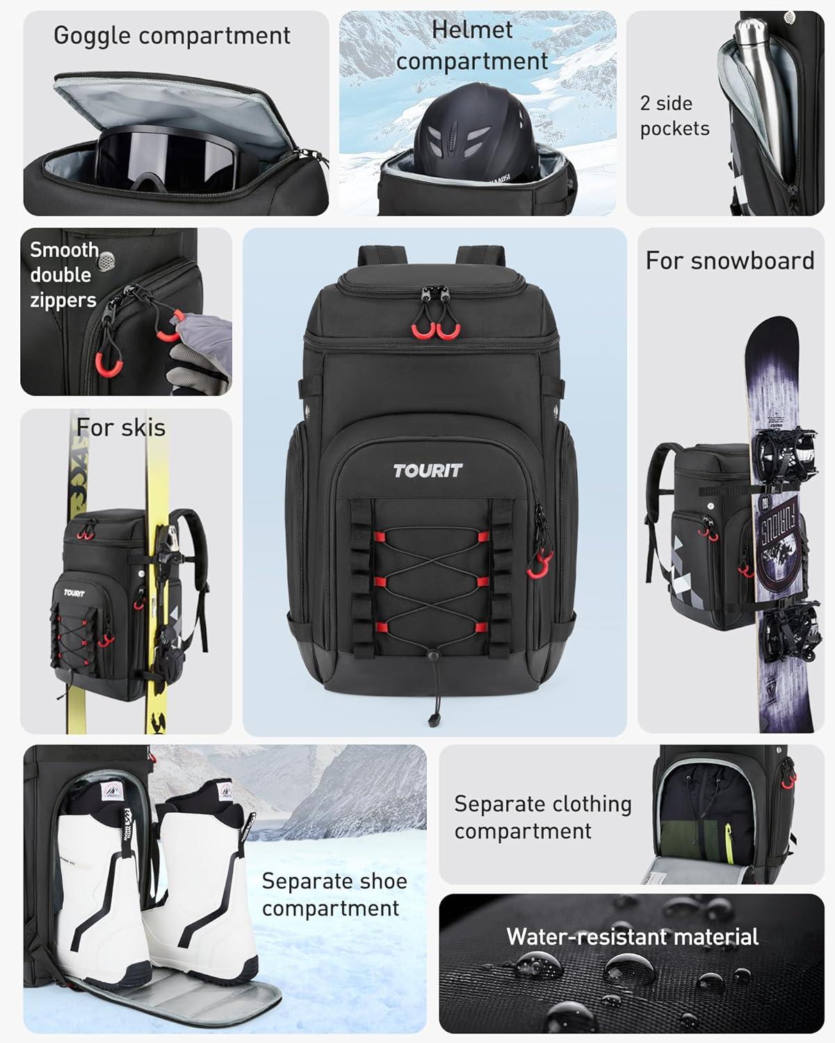 image:imageTOURIT Ski Boot Bag Snowboard Backpack 5560L Waterproof Unisex Helmet and Accessories Carrying Bag