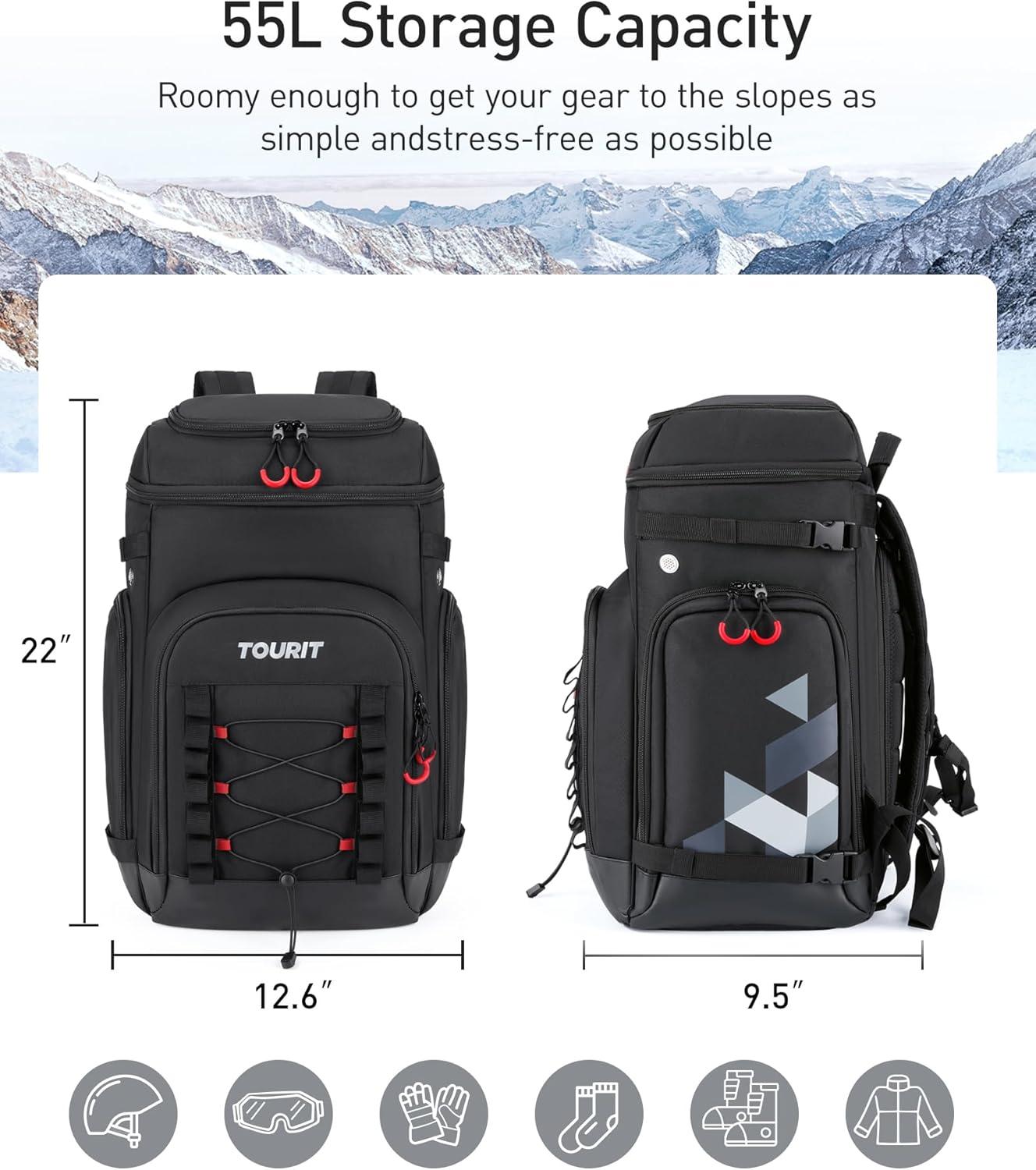 image:imageTOURIT Ski Boot Bag Snowboard Backpack 5560L Waterproof Unisex Helmet and Accessories Carrying Bag