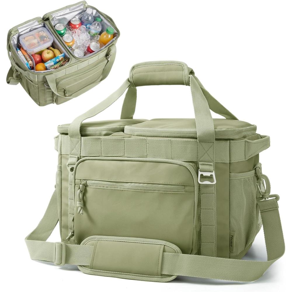 image:imageTOURIT 2Zone Soft Cooler Bag 3048Cans Dry amp Wet Insulated Beach Cooler Lunch Bag Leakproof Ice Chest for Camping Picnic Hiking TravelForest Green