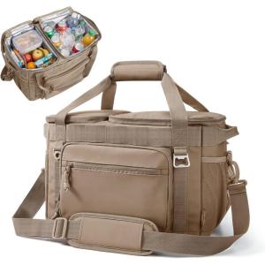 TOURIT 2-Zone Soft Cooler Bag 30/48Cans, Dry & Wet Insulated Beach Cooler, Lunch Bag, Leakproof Ice Chest for Camping, Picnic, Hiking, Travel(Brown)