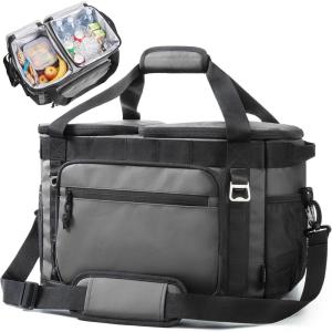 TOURIT 2-Zone Soft Cooler Bag 30/48Cans, Dry & Wet Insulated Beach Cooler, Lunch Bag, Leakproof Ice Chest for Camping, Picnic, Hiking, Travel(Dark Gray)
