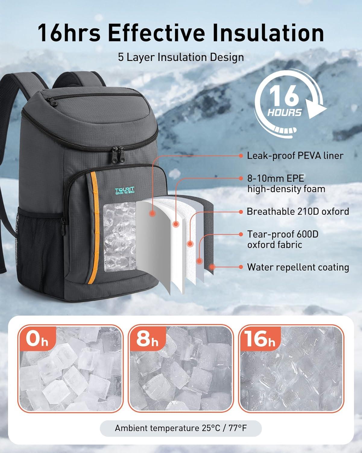 image:imageTOURIT Cooler Backpack Lightweight Insulated Backpack Cooler LeakProof for Men and Women Sports Fan Coolers01Grey