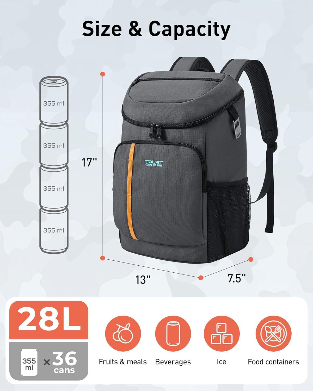 image:imageTOURIT Cooler Backpack Lightweight Insulated Backpack Cooler LeakProof for Men and Women Sports Fan Coolers01Grey