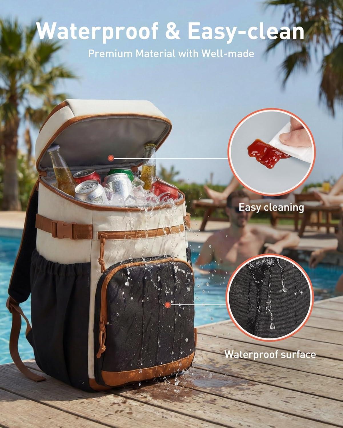 image:imageTOURIT Insulated Cooler Backpack 30 Cans Leakproof Double Deck Lunch Cooler Bag Lightweight Waterproof Backpack Cooler for Men Women Beach Camping Picnic Hiking TravelForest Green