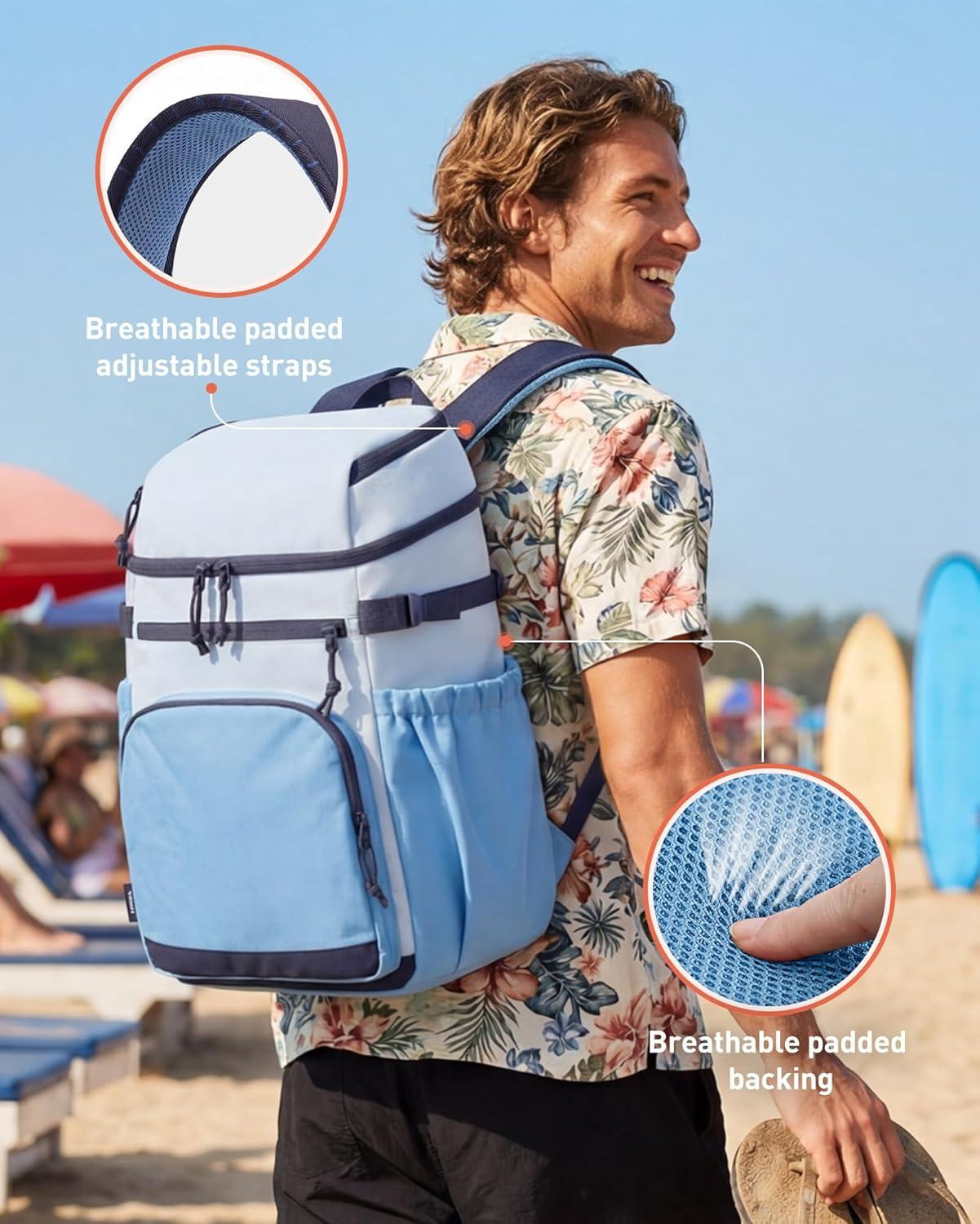 image:imageTOURIT Insulated Cooler Backpack 30 Cans Leakproof Double Deck Lunch Cooler Bag Lightweight Waterproof Backpack Cooler for Men Women Beach Camping Picnic Hiking TravelBrown