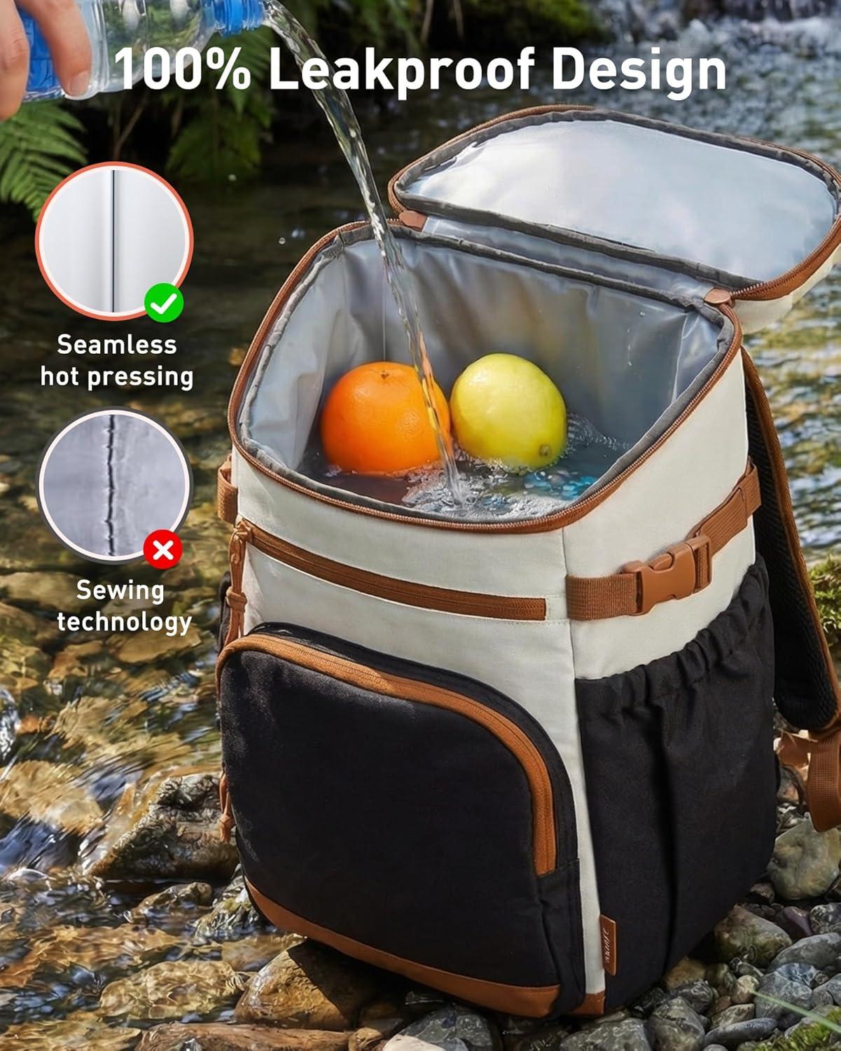 image:imageTOURIT Insulated Cooler Backpack 30 Cans Leakproof Double Deck Lunch Cooler Bag Lightweight Waterproof Backpack Cooler for Men Women Beach Camping Picnic Hiking TravelKazhi Brown