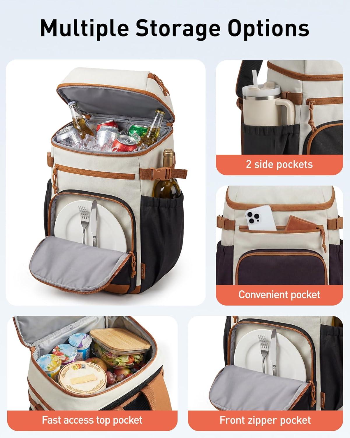 image:imageTOURIT Insulated Cooler Backpack 30 Cans Leakproof Double Deck Lunch Cooler Bag Lightweight Waterproof Backpack Cooler for Men Women Beach Camping Picnic Hiking TravelBrown