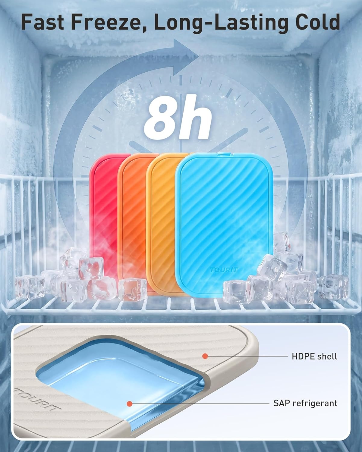 image:imageTOURIT Slim Ice Packs for Lunch Boxes and Coolers 4 Pack Reusable Lunch Box Cooler Ice Packs Long Lasting BPAFree NonToxic Freezer Packs for Lunch Bags Travel Picnic or CampingBaby Blue