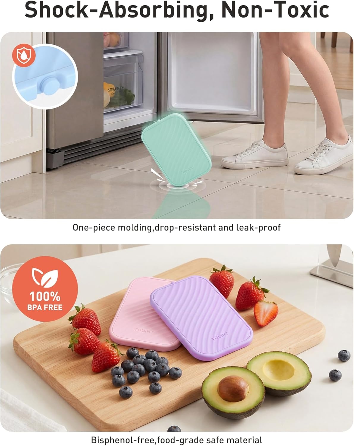 image:imageTOURIT Slim Ice Packs for Lunch Boxes and Coolers 4 Pack Reusable Lunch Box Cooler Ice Packs Long Lasting BPAFree NonToxic Freezer Packs for Lunch Bags Travel Picnic or CampingBrown