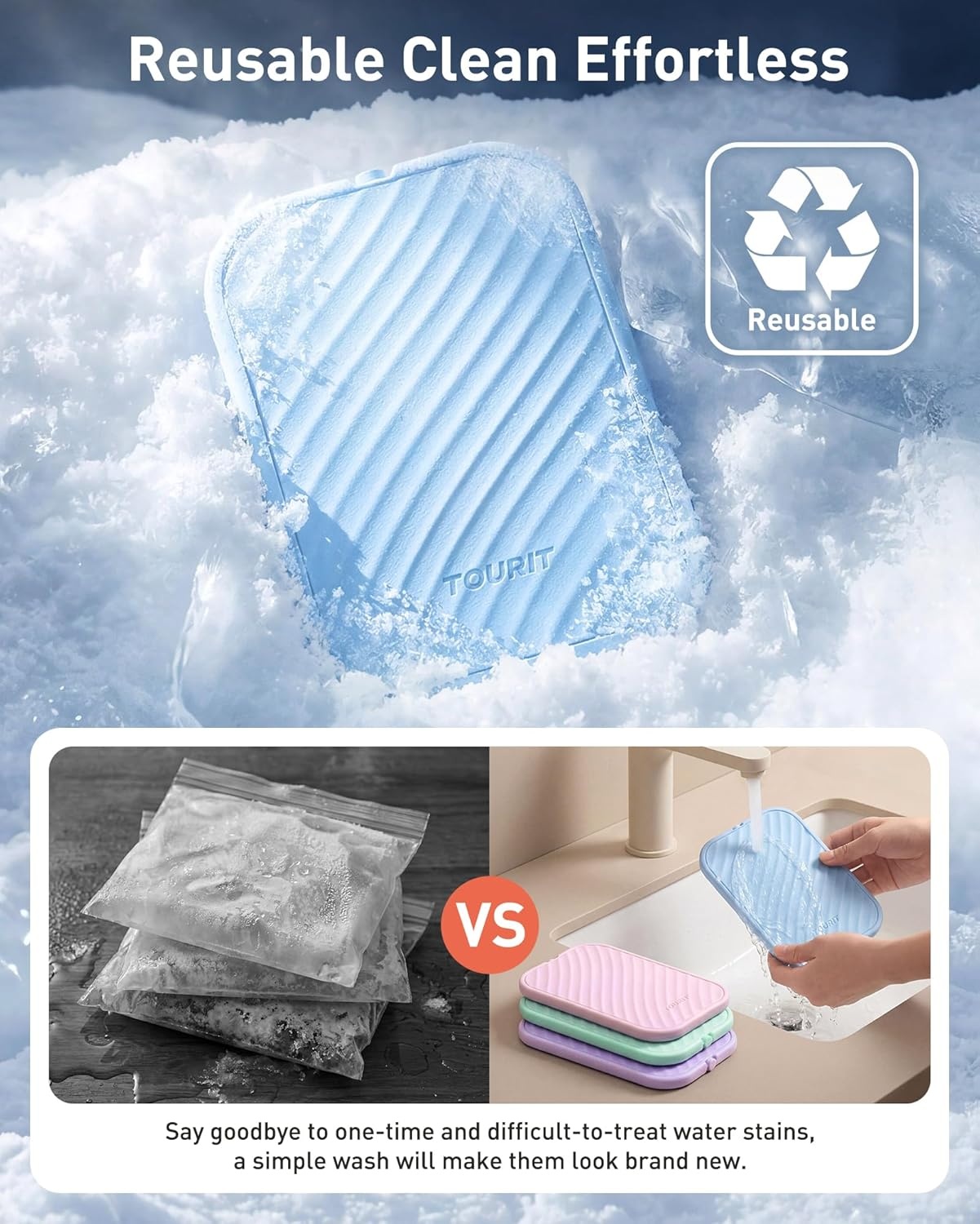 image:imageTOURIT Slim Ice Packs for Lunch Boxes and Coolers 4 Pack Reusable Lunch Box Cooler Ice Packs Long Lasting BPAFree NonToxic Freezer Packs for Lunch Bags Travel Picnic or CampingBaby Blue