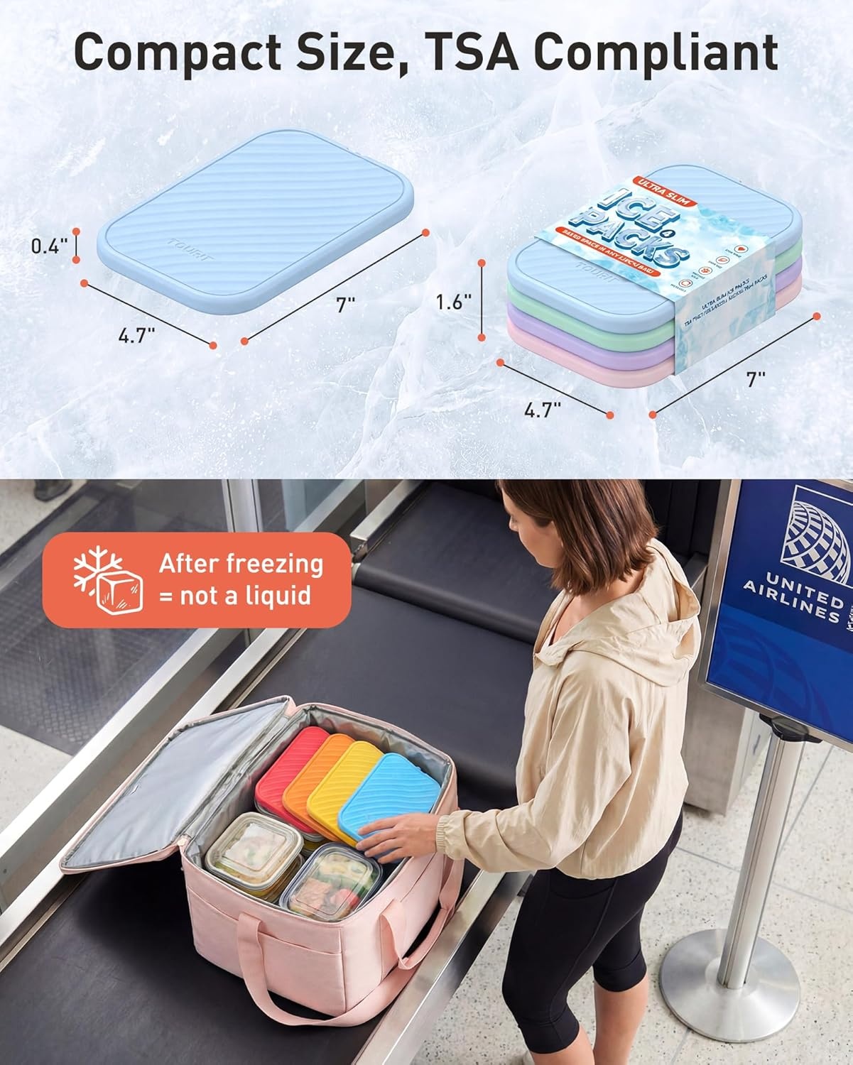 image:imageTOURIT Slim Ice Packs for Lunch Boxes and Coolers 4 Pack Reusable Lunch Box Cooler Ice Packs Long Lasting BPAFree NonToxic Freezer Packs for Lunch Bags Travel Picnic or CampingRainbow