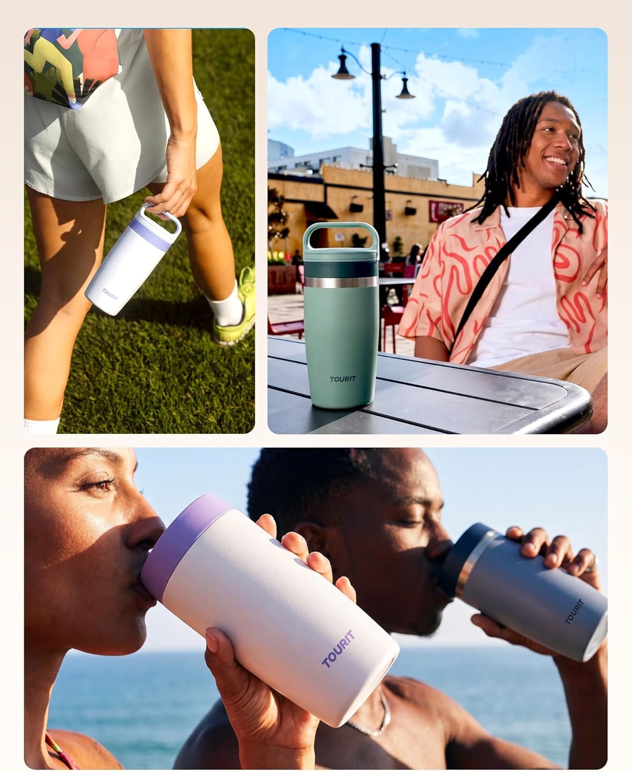 image:imageTOURIT Travel Coffee Mug 16 oz Leakproof 2Part Drink Lid Coffee Tumbler Cup Insulated Stainless Steel Travel Mug Dishwasher Safe Reusable Water Bottle BPAFree Coffee MugOffWhitePink