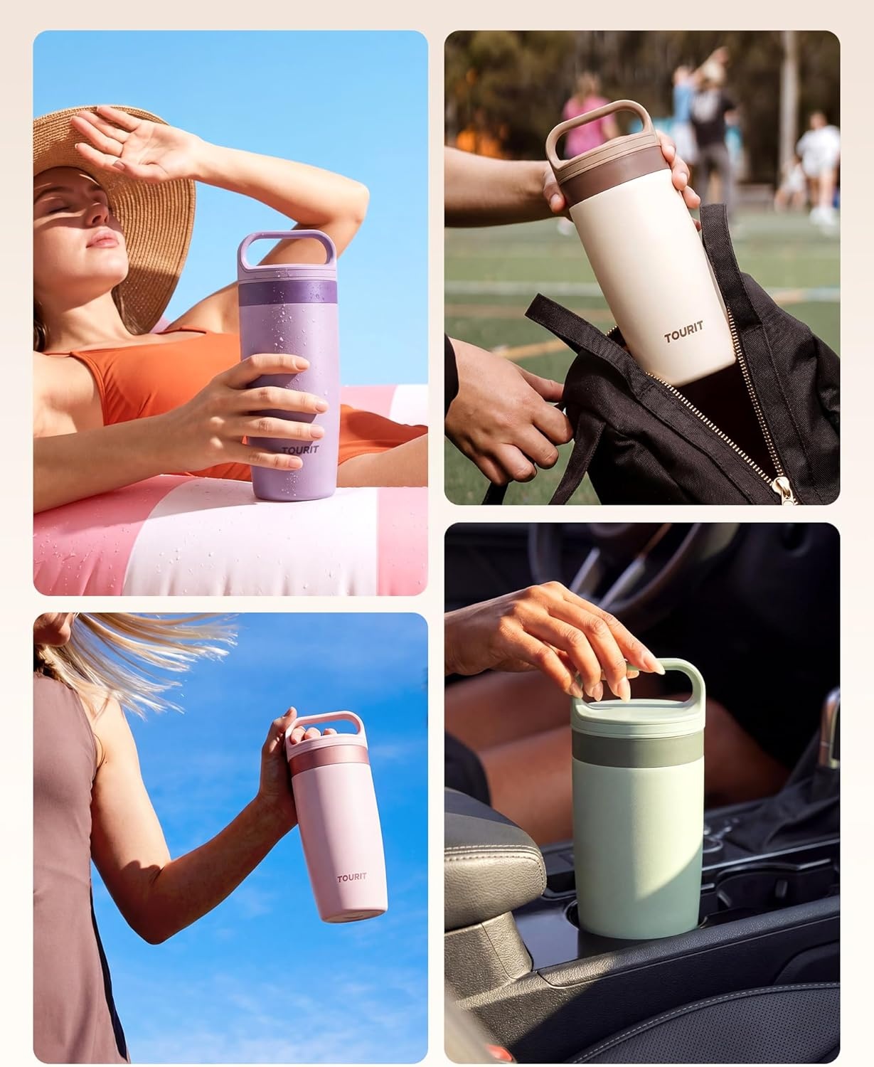 image:imageTOURIT Travel Coffee Mug 16 oz Leakproof 2Part Drink Lid Coffee Tumbler Cup Insulated Stainless Steel Travel Mug Dishwasher Safe Reusable Water Bottle BPAFree Coffee MugOffWhiteOffWhite