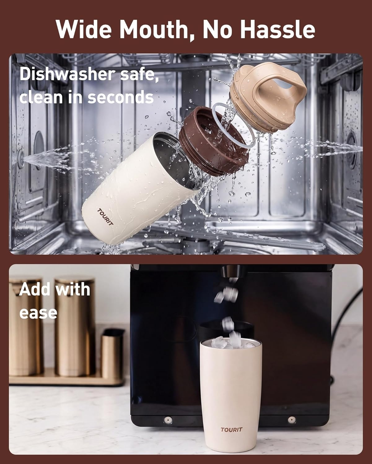 image:imageTOURIT Travel Coffee Mug 16 oz Leakproof 2Part Drink Lid Coffee Tumbler Cup Insulated Stainless Steel Travel Mug Dishwasher Safe Reusable Water Bottle BPAFree Coffee MugOffWhiteOffWhite