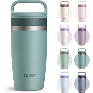 TOURIT Travel Coffee Mug 16 oz, Leakproof 2-Part Drink Lid Coffee Tumbler Cup, Insulated Stainless Steel Travel Mug, Dishwasher Safe Reusable Water Bottle, BPA-Free Coffee Mug,Off-White(Dark Green)