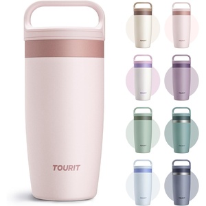 TOURIT Travel Coffee Mug 16 oz, Leakproof 2-Part Drink Lid Coffee Tumbler Cup, Insulated Stainless Steel Travel Mug, Dishwasher Safe Reusable Water Bottle, BPA-Free Coffee Mug,Off-White(Light Pink)