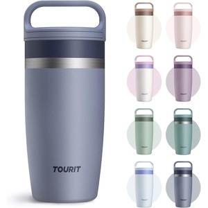 TOURIT Travel Coffee Mug 16 oz, Leakproof 2-Part Drink Lid Coffee Tumbler Cup, Insulated Stainless Steel Travel Mug, Dishwasher Safe Reusable Water Bottle, BPA-Free Coffee Mug,Off-White(Navy Blue)