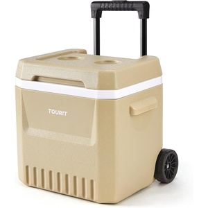 TOURIT Rolling Cooler with Wheels, 20 Quart Small Hard Beach Cooler, Insulated Ice Chest for Camping, Picnic, Sport, Fishing, Hiking, Travel(Brown)
